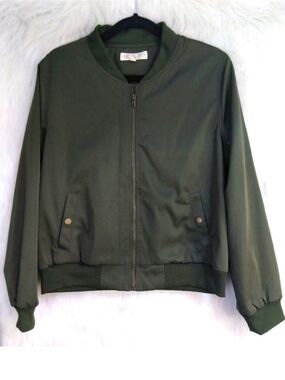 Pink Rose Green Front Zip Long Sleeve Jacket Size XL